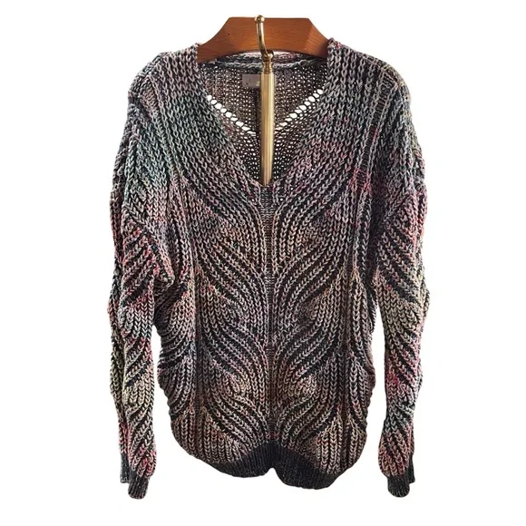 Anthropologie Multicolor Chroma Chunky Knit V-Neck Sweater 1X - Picture 4 of 16